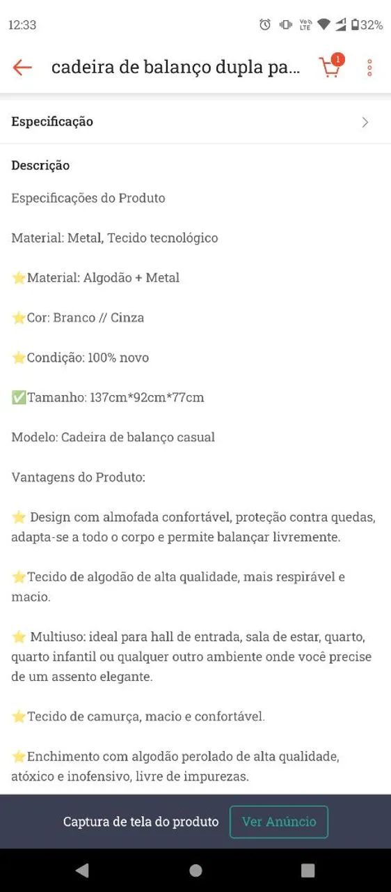 CADEIRA DE BALANÇO SUPER CONFORTÁVEL!! - Foto 2