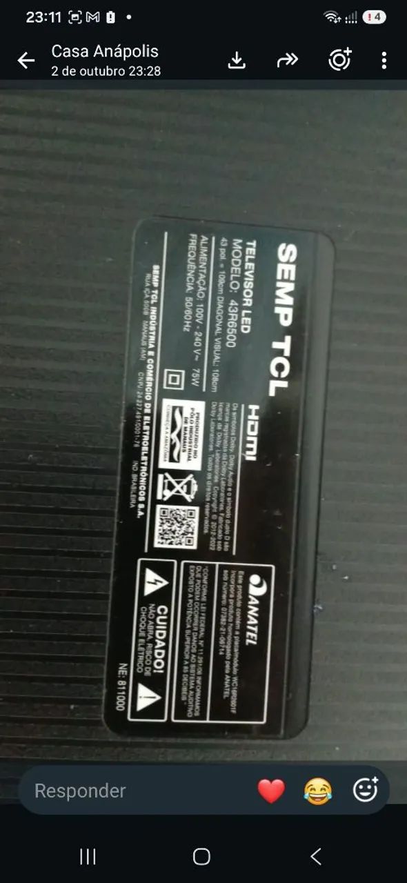 Tv semp problema na tela 43 polegadas