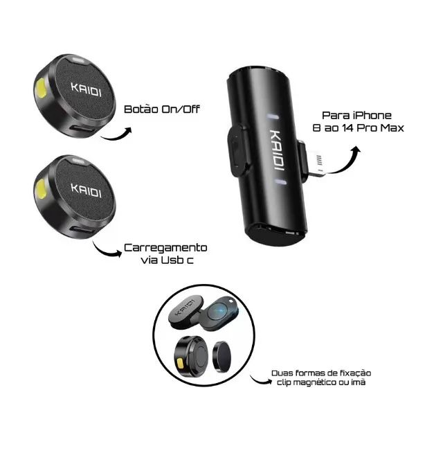 Microfone de Lapela Duplo Para iPhone Kaidi - Foto 4