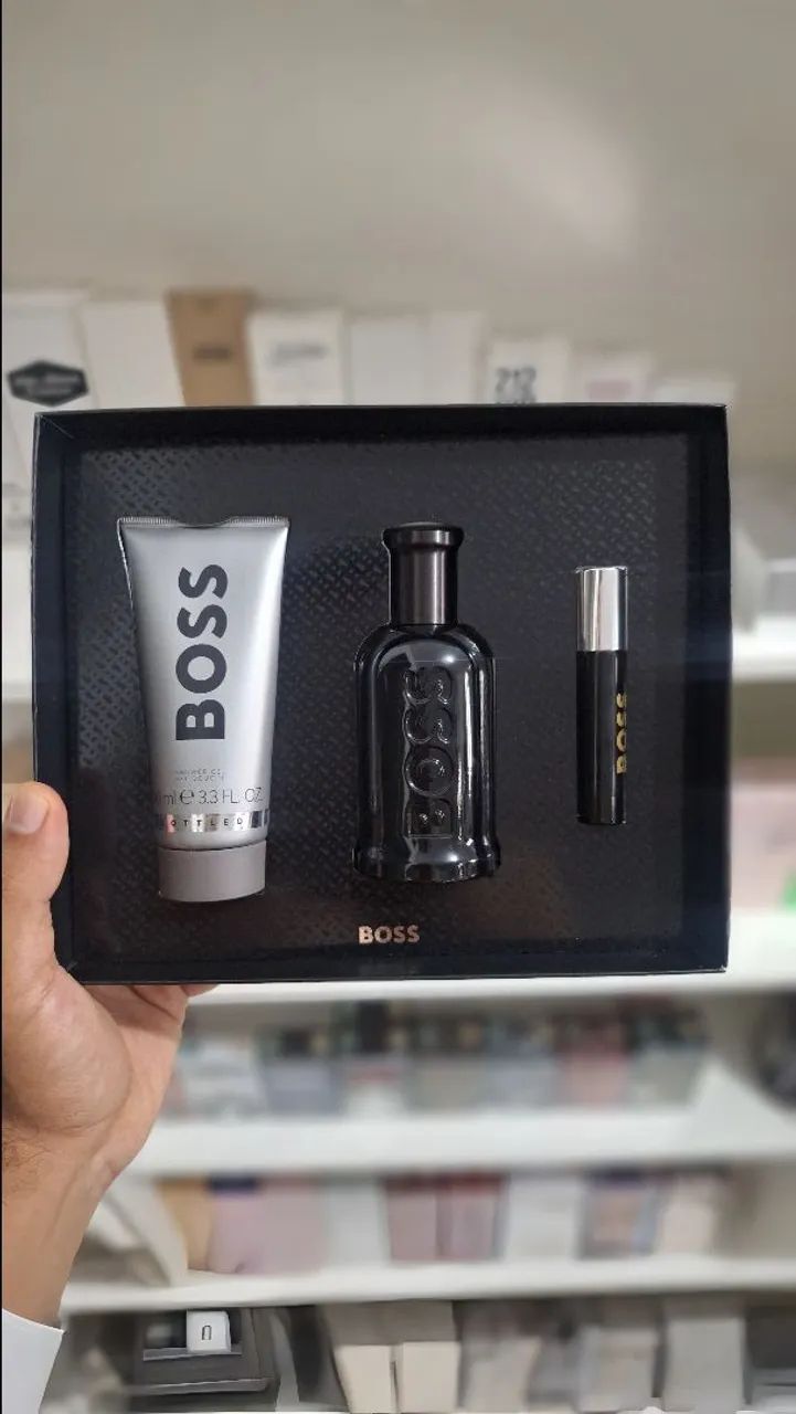 Kit Boss Bottled Parfum Perfume 100ml + Trave Size 10ml + Gel