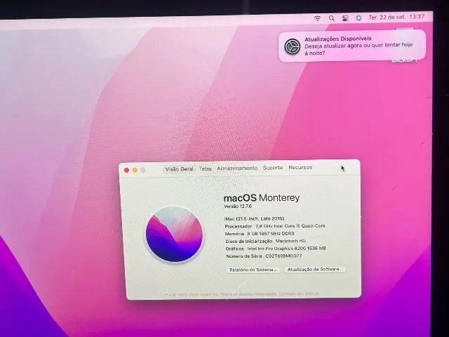 iMac 21.5 polegadas (Late 2015) - i5 / 8GB RAM / 1TB HDD - Leve trincado na tela - Foto 3