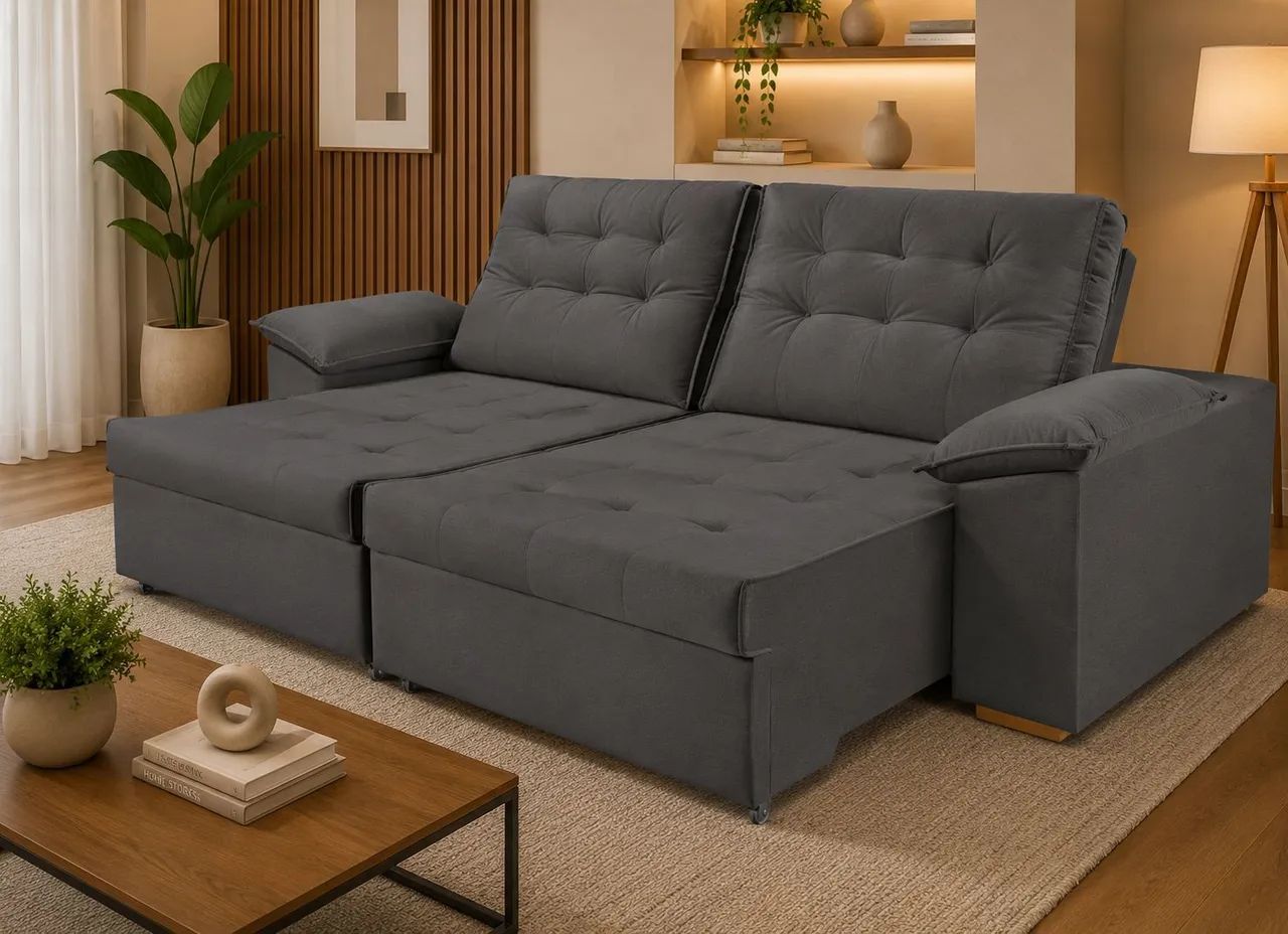 Sofá retrátil reclinável Modular Cinza Confortável e Moderno - Foto 2