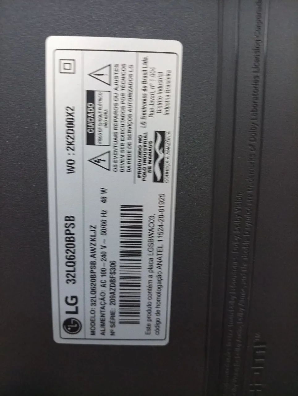 Tv LG tela quebrada modelo 32lq620bpsb