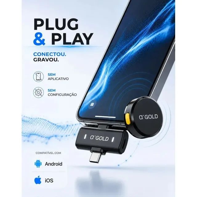 Microfone Lapela TipoC IOS duplo wireless GOLD MCF-38D - Foto 3