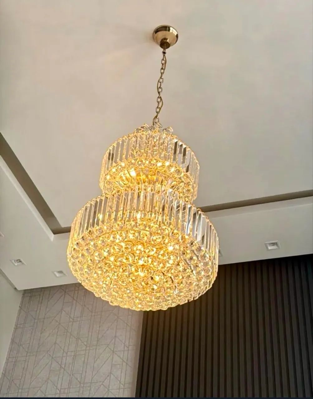 Lustre De Cristal Legítimo K9 Gold Imperial Cristal Transparente Com Metal Dourado