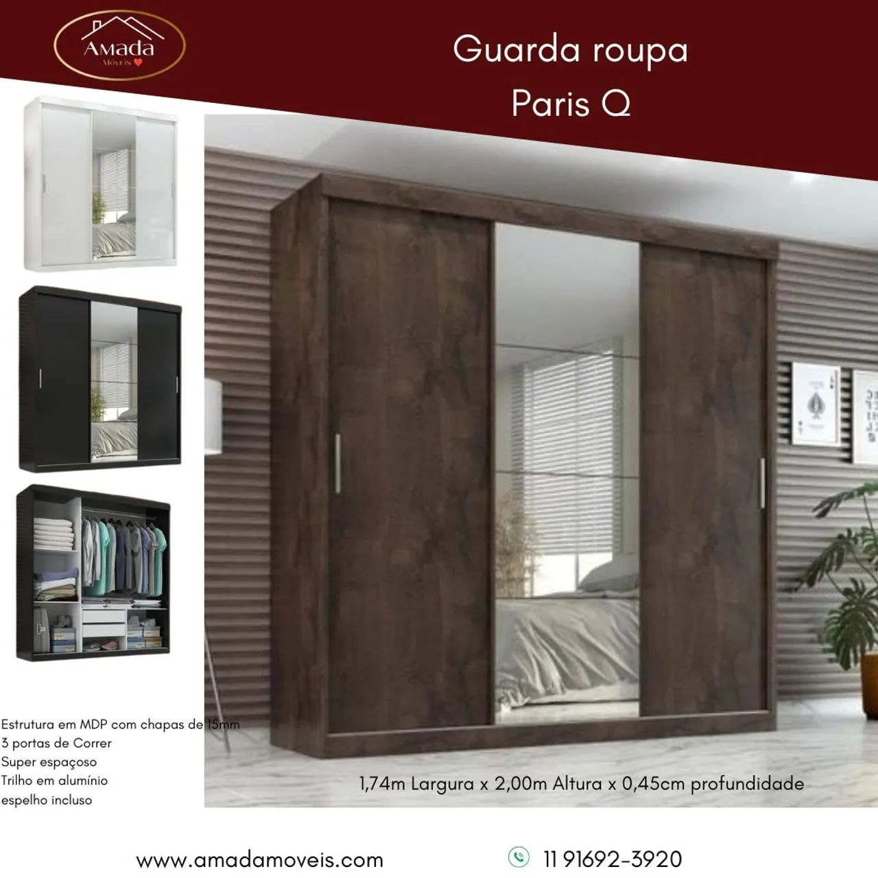 Guarda roupa casal Paris , à pronta entrega 