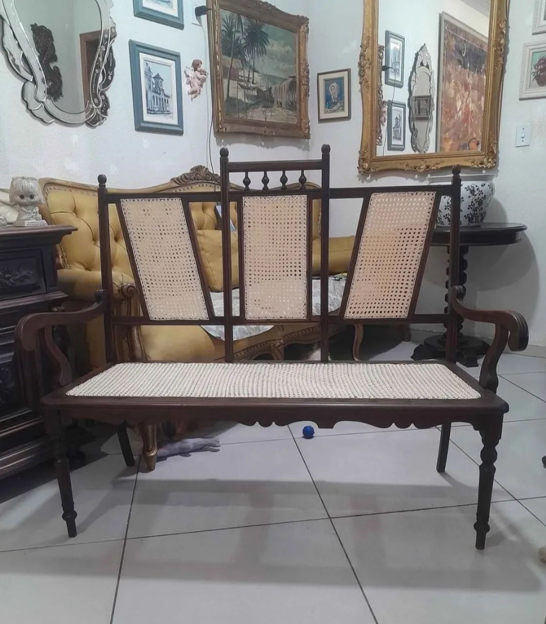 Antiga namoradeira em palhinha e madeira imbúa - Foto 4