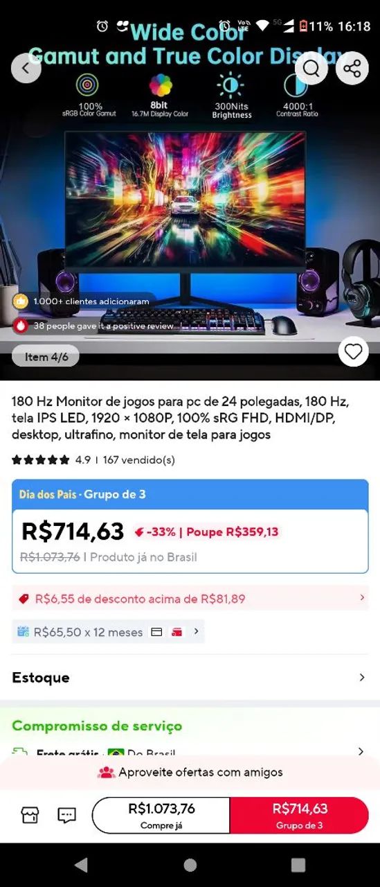 Monitor 24 polegadas ips led 180hz novo faz 1d - Foto 3