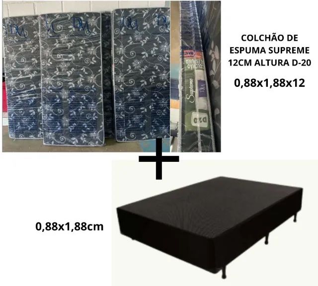 Conjunto de Solteiro Colchão de Espuma D20 + Base Box 0,88x1,88x12cm - DMG