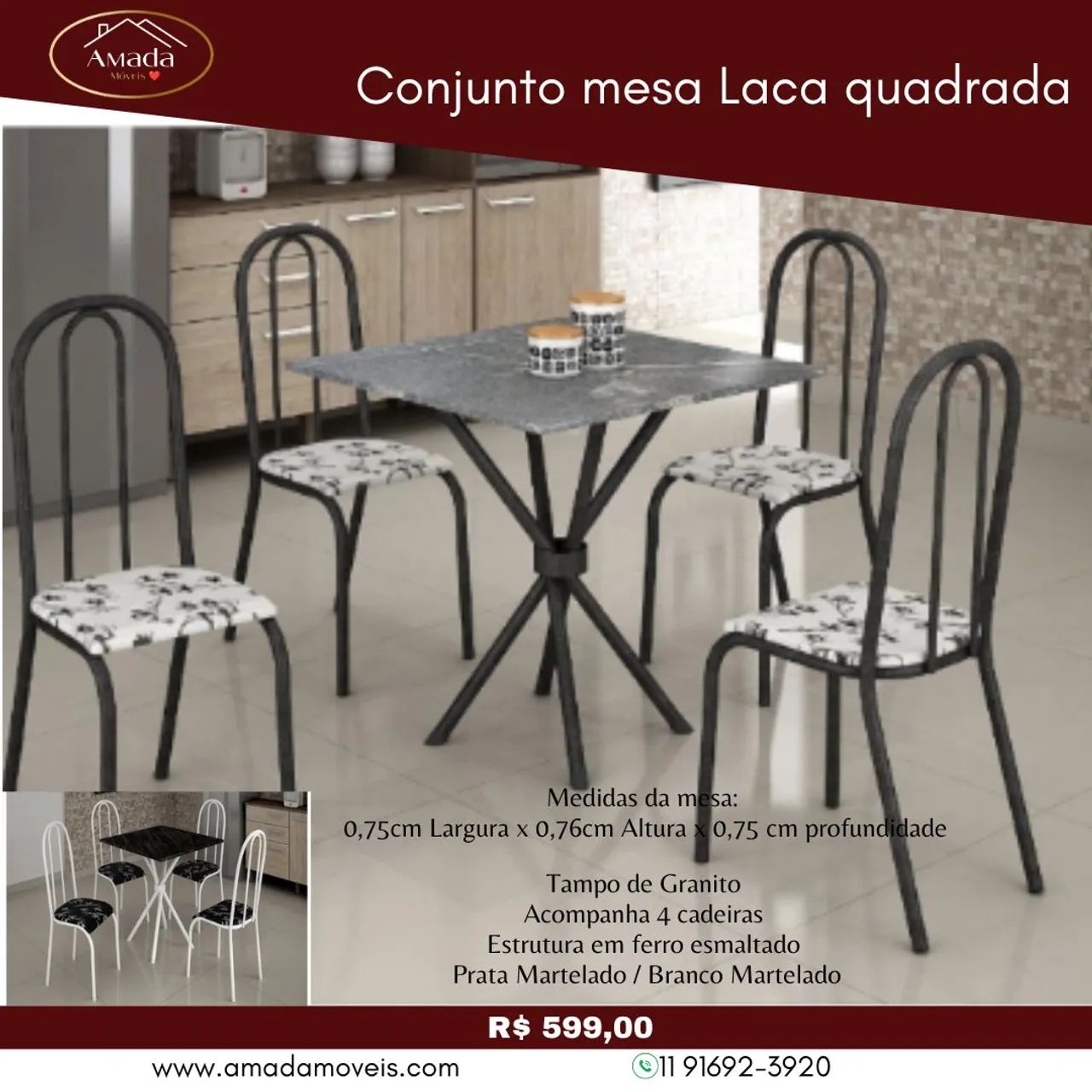 Mesa de cozinha com 4 cadeiras laca , à pronta entrega 