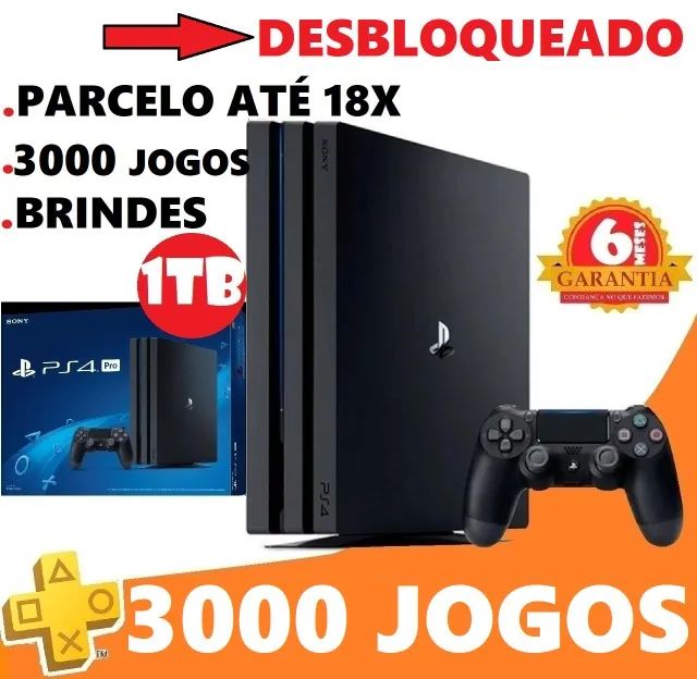 PS4 PRO 1TB 4K DESBLOQUEADO + 3000 JOGOS + GARANTIA O6 MESES I LOJA FISICA BH