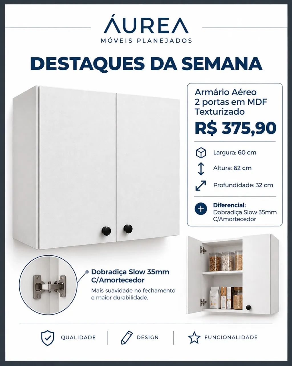 Armário aéreo 2 portas multiuso 
