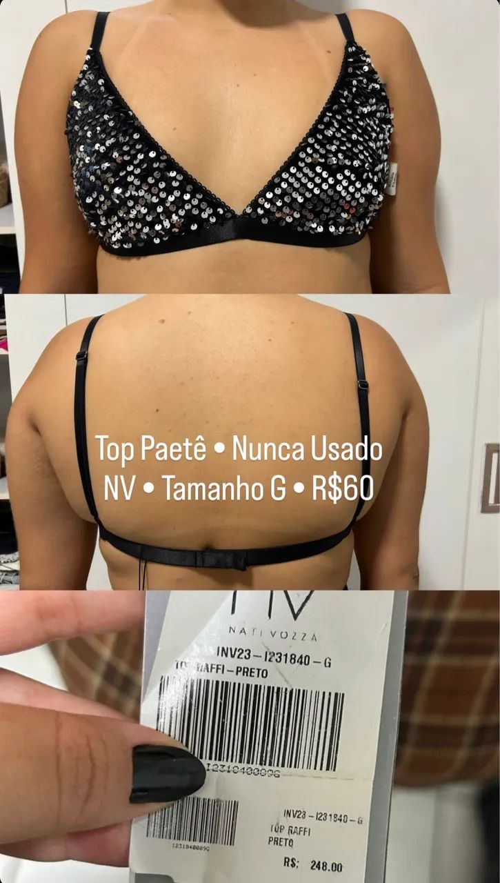 TOP PAETÊ NATI VOZZA NUNCA USADO