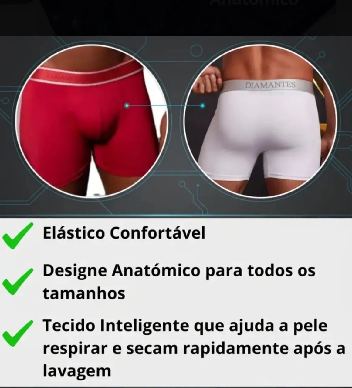 Kits com 3 Cuecas Boxer Diamantes Adulto  - Foto 2