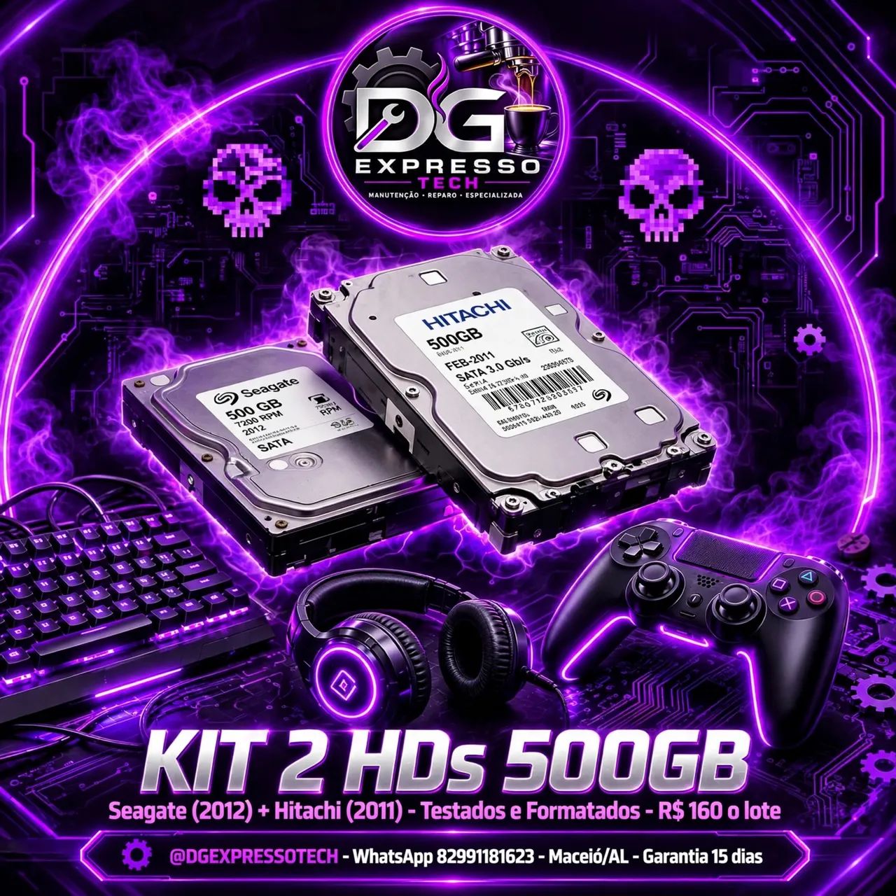 Kit 2 HDs 500GB Seagate + Hitachi - Testados 
