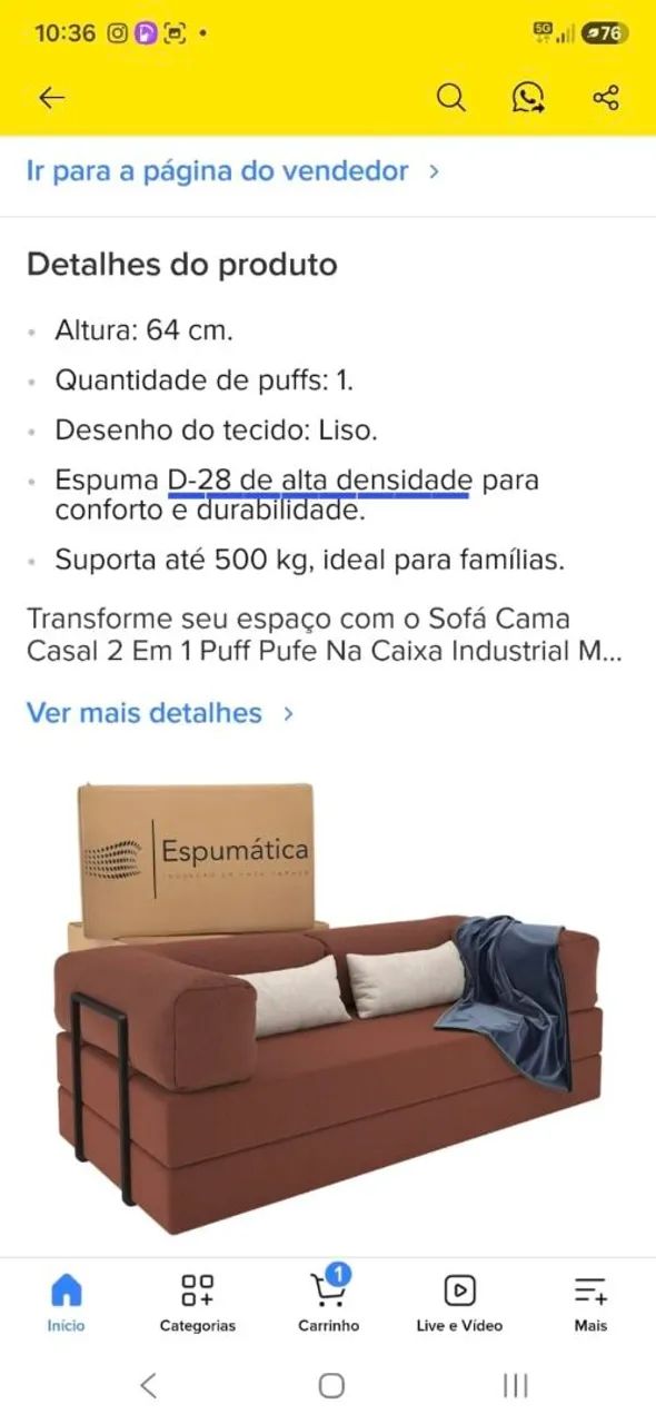 Sofá Puff 2 em 1. Vira cama de casal - Foto 2