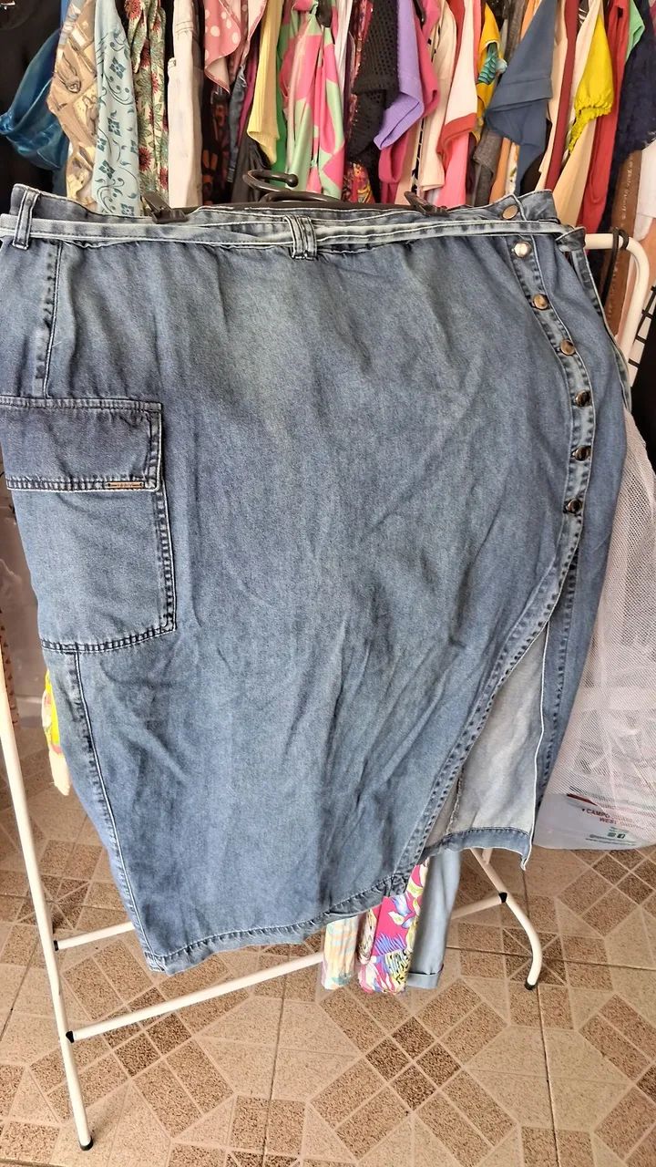Saia jeans longa plus Size
