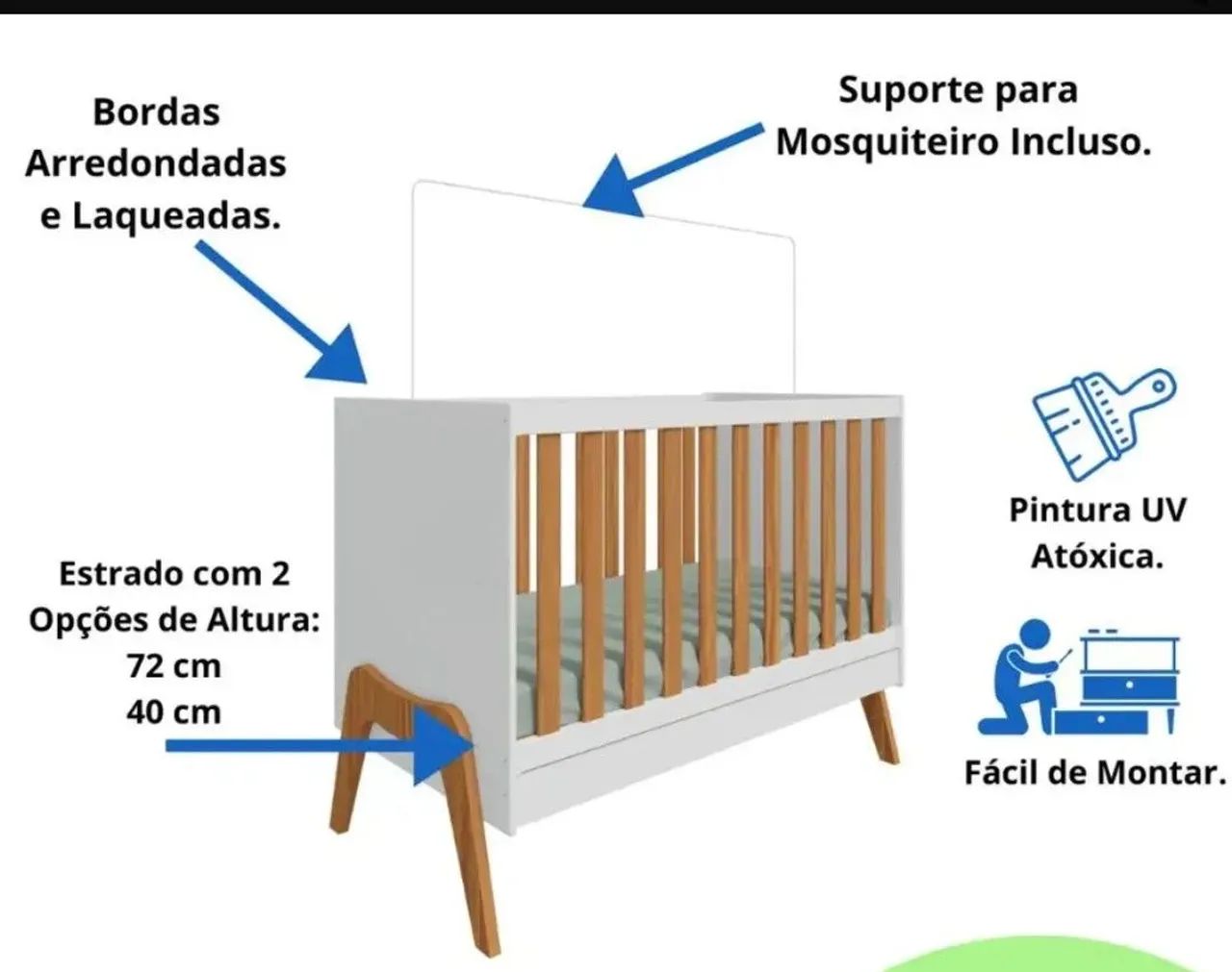 Berço MDF 5 em 1 + Colchão  - Foto 4