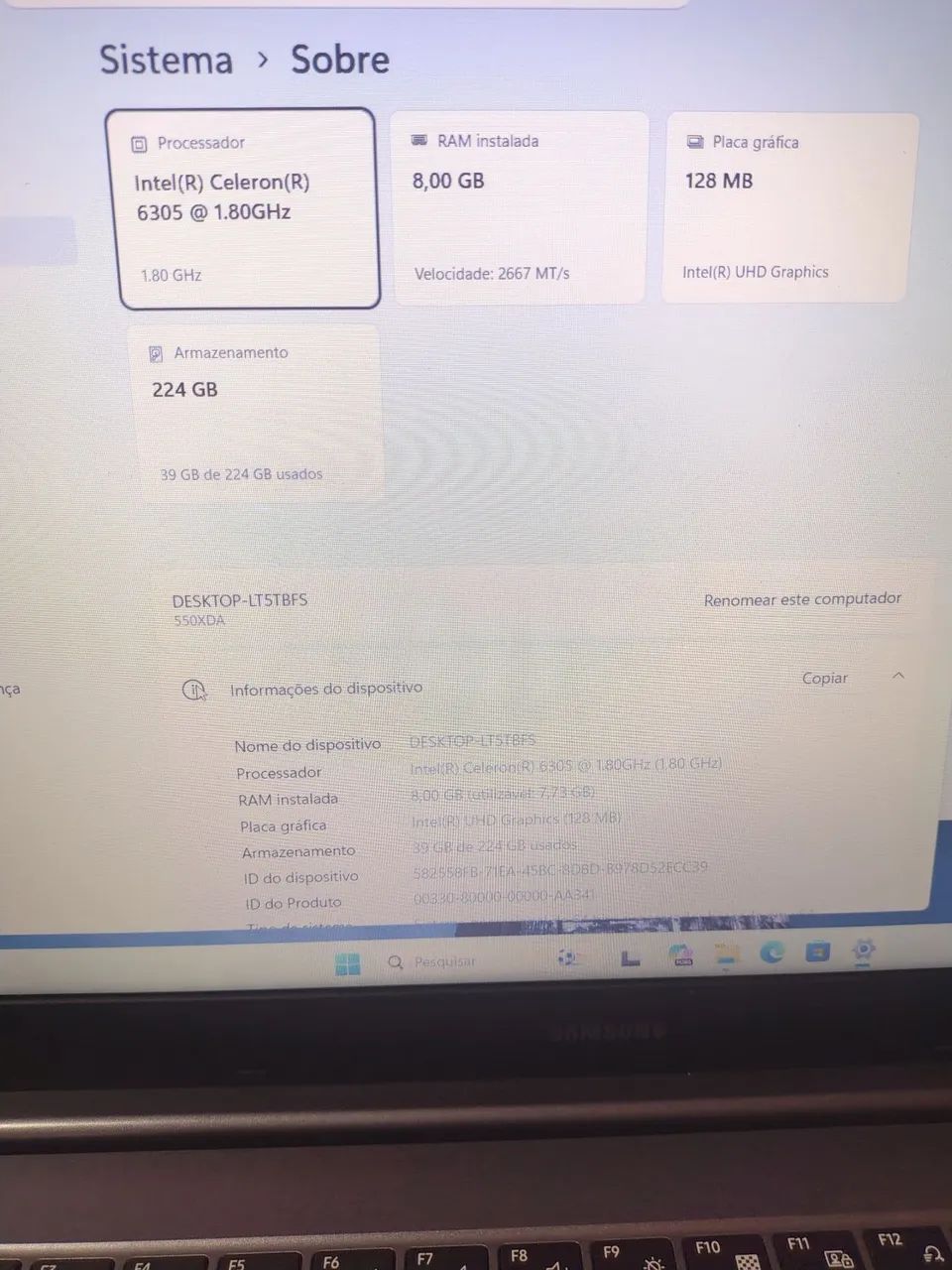 Notebook Samsung Intel Celeron com 8 gigas de ram com 256 de memória interna SSD nvme - Foto 5