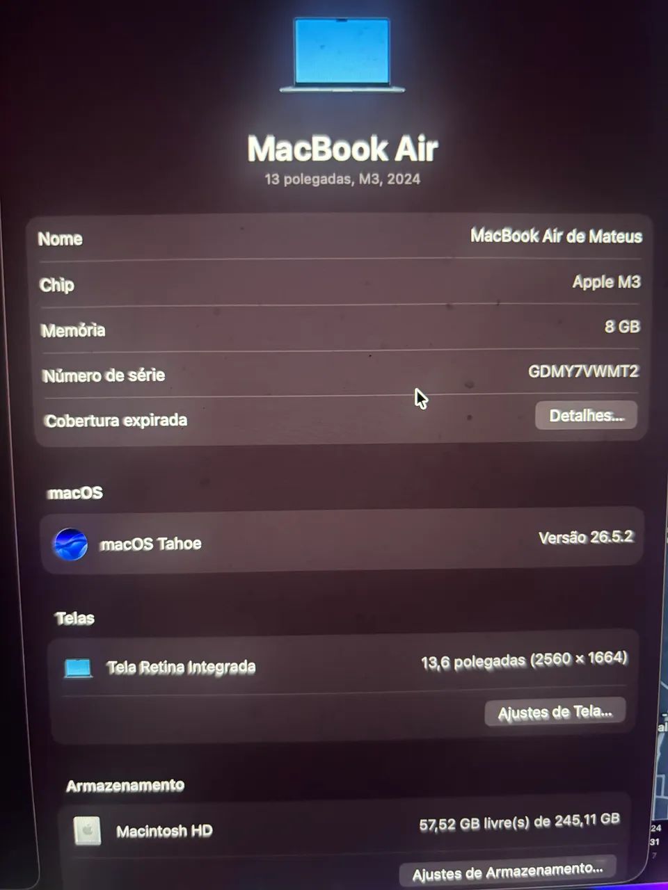 MacBook Air M3 13Polegadas Midnight 8GB 256GB | Caixa + Cabos | 94% Bateria - Foto 4