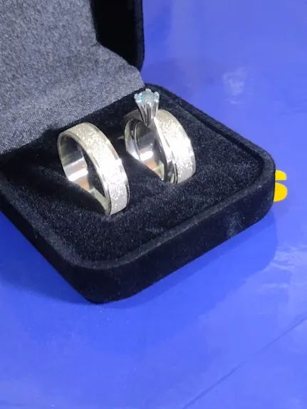 Alianças e Anel trio Compromisso Prata 950 de lei 5 mm - Foto 4