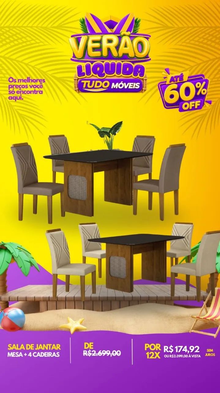 SALA DE JANTAR MESA + 4 CADEIRAS 