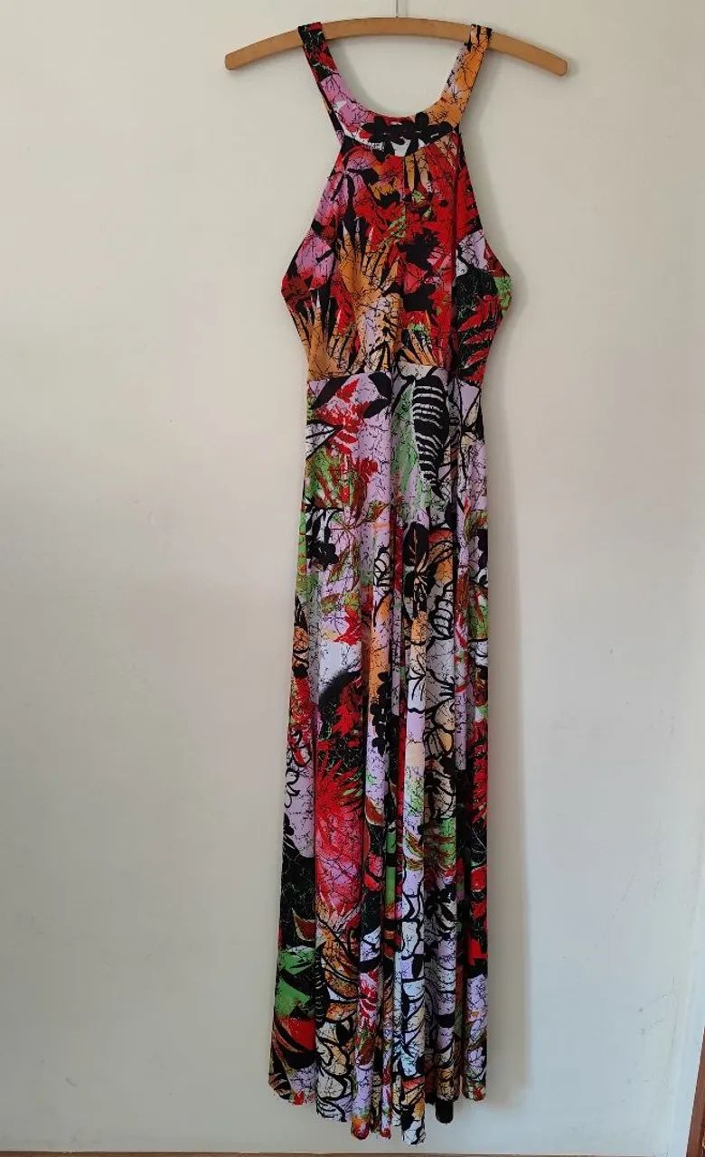 Vestido Longo Estampado Lady Rock. Pano geladinho - Tamanho M 