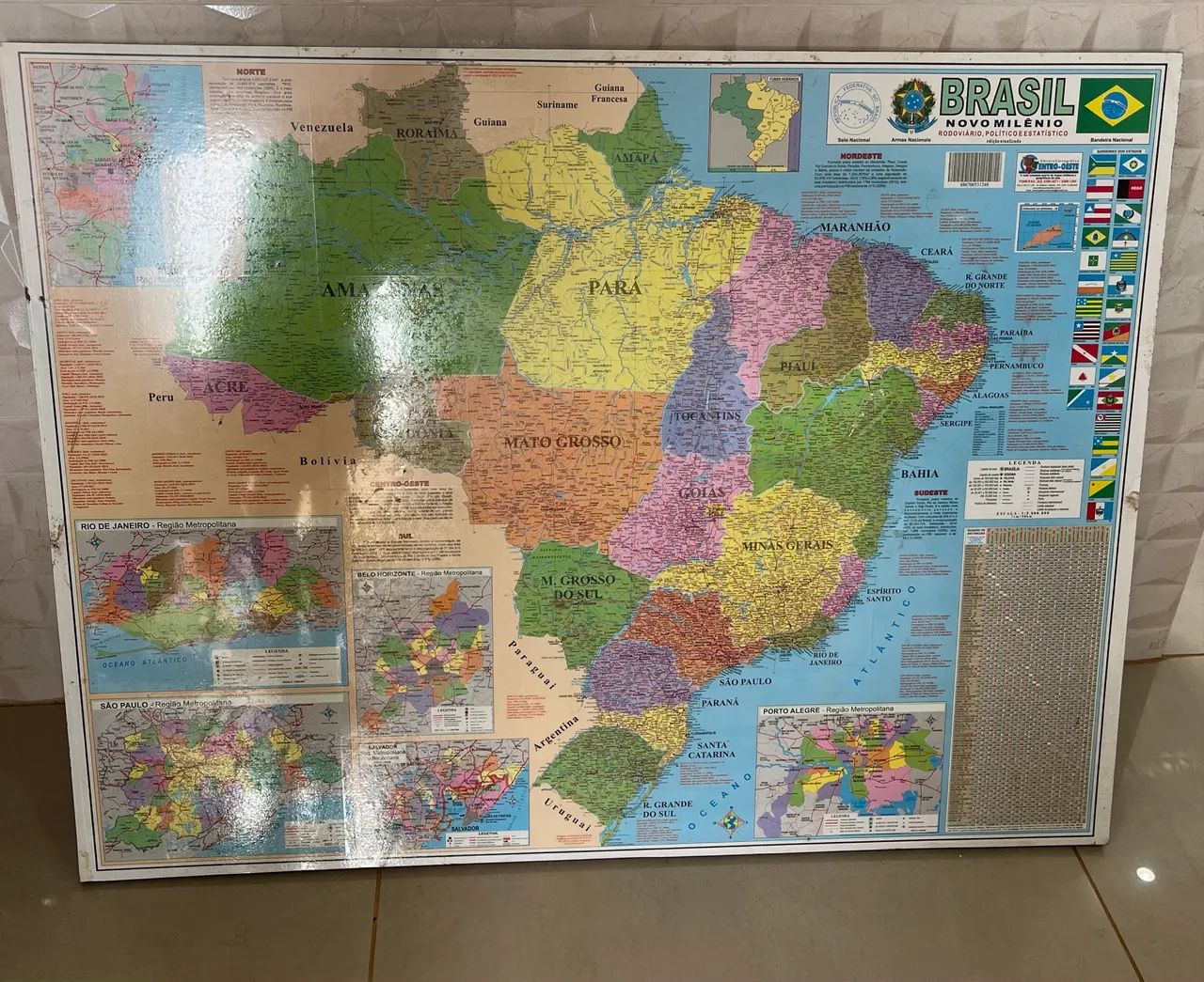 Quadro Mapa do Brasil Novo Milênio, Rodoviário, Político e Estatístico - Foto 2