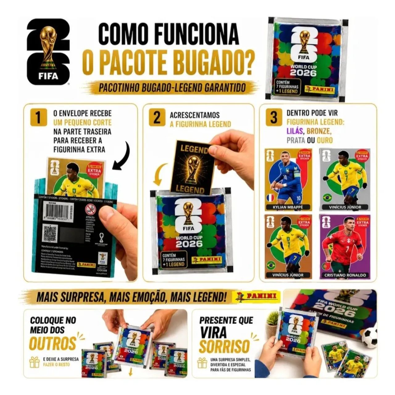 PACOTE BUGADO FIGURINHAS COPA DO MUNDO 2026 + 1 LEGEND GARANTIDA - Foto 3