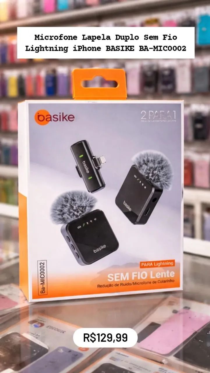 Microfone Lapela Duplo Sem Fio Lightning iPhone BASIKE BA-MIC0002 - Foto 3