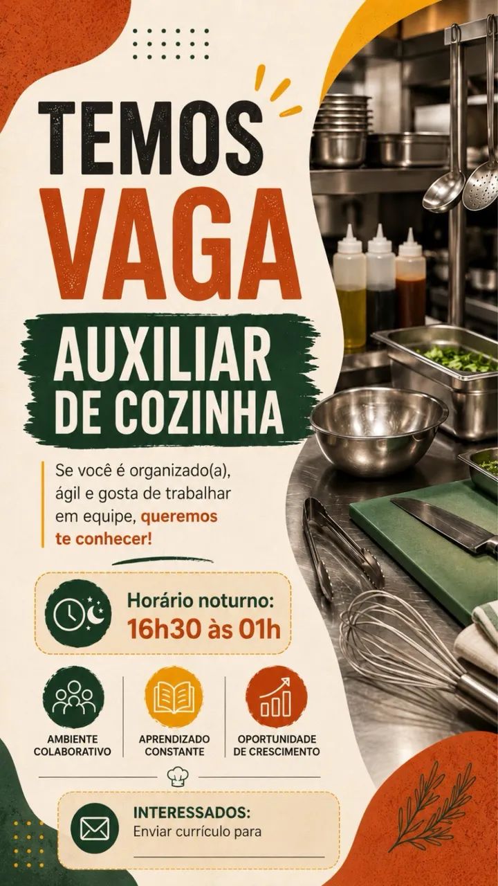 Vaga de auxiliar de cozinha 