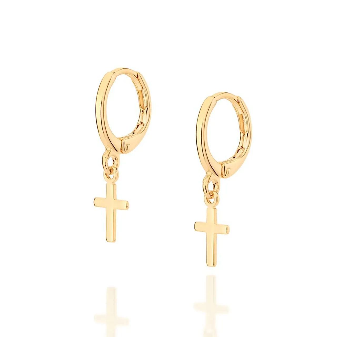 Brinco Meia Argola Cruz Folheado a Ouro 18K - Rommanel