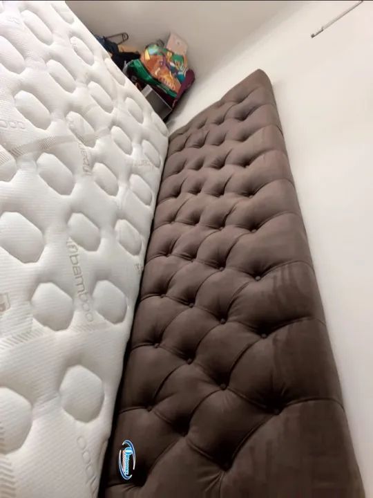 Cama casal  com recamier  cabeceira  e colchão  molas  pokt - Foto 2
