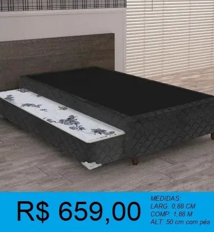 Cama de solteiro box auxiliar 