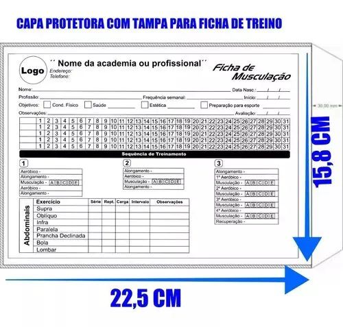 Capa protetora com aba para ficha treino de academia - 105 unid