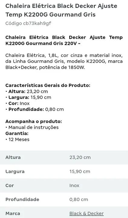 Chaleira Inox K2200G Chaleira Com Ajuste De Temperatura Black Decker - Foto 2