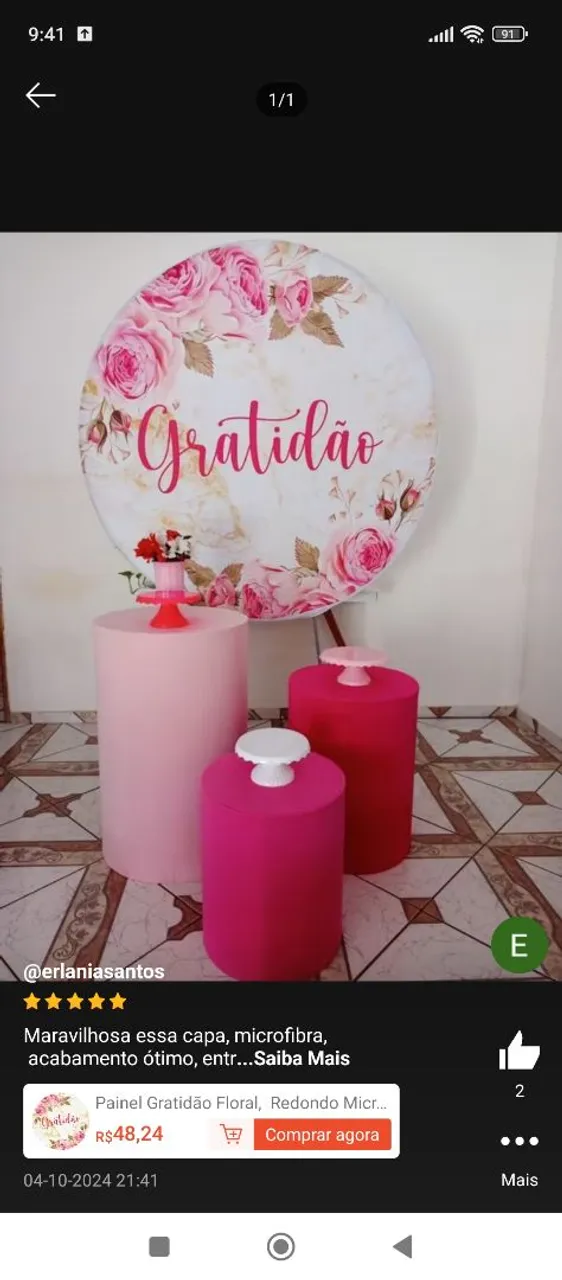 Painel Gratidão Floral Redondo + Cilindros Decorativos