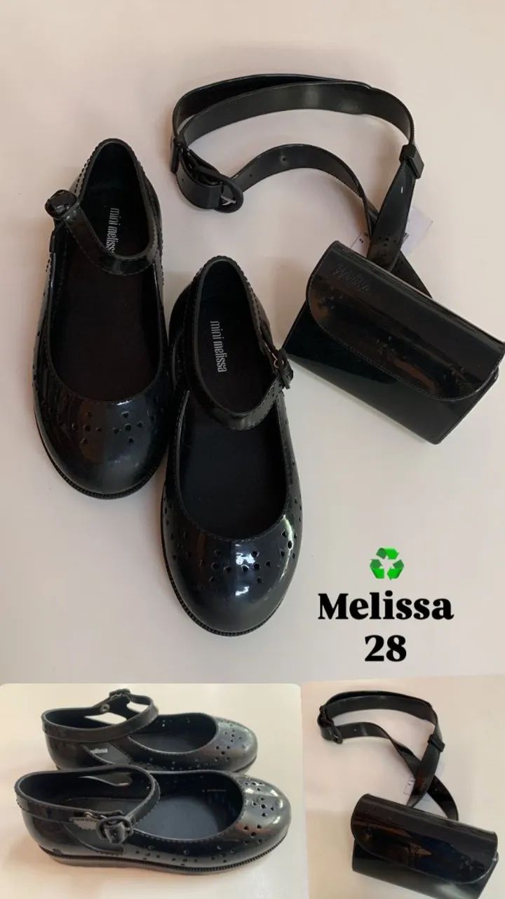 Sapatilha Melissa + Pochete - Feminino - Preto - Tam. 28 - Seminovo