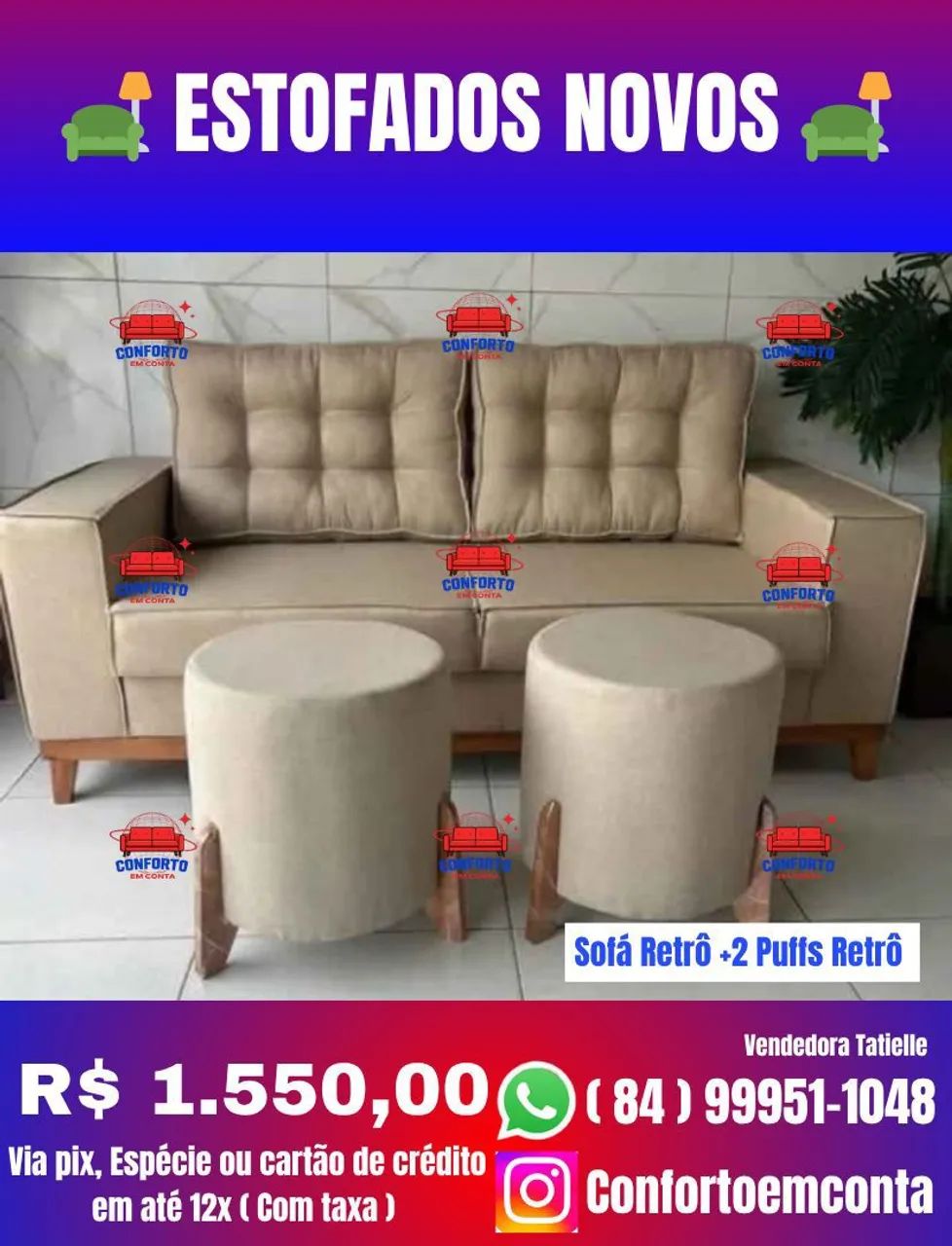 Sofá Retrô + 2 Puffs - Novo diretamente da fábrica  - Foto 3
