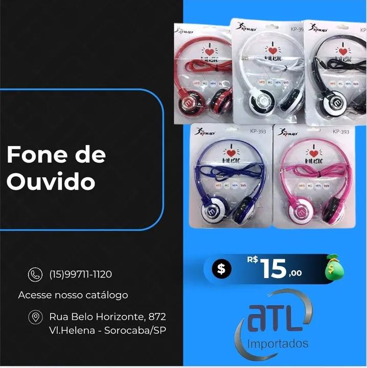 Fone de Ouvido- 4 Cores - R$15,00