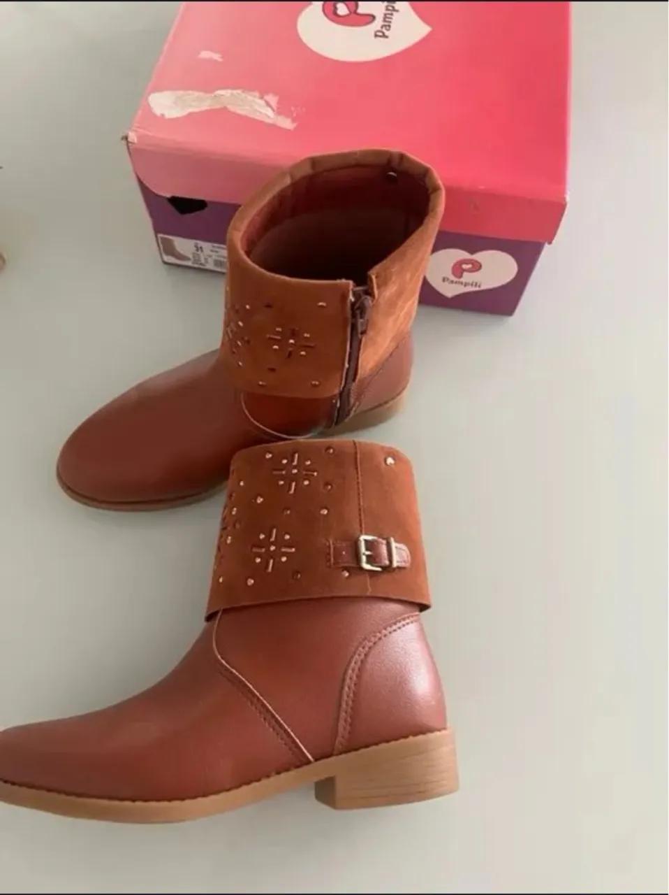 Botas Pampili Infantil couro marrom TAM 31