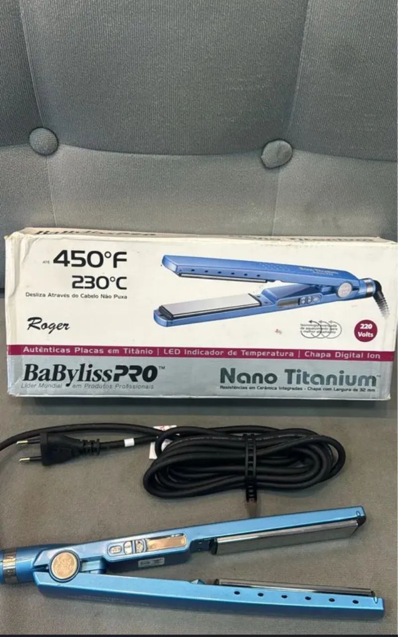Prancha de cabelo profissional, a BaBylissPRO Nano Titanium.