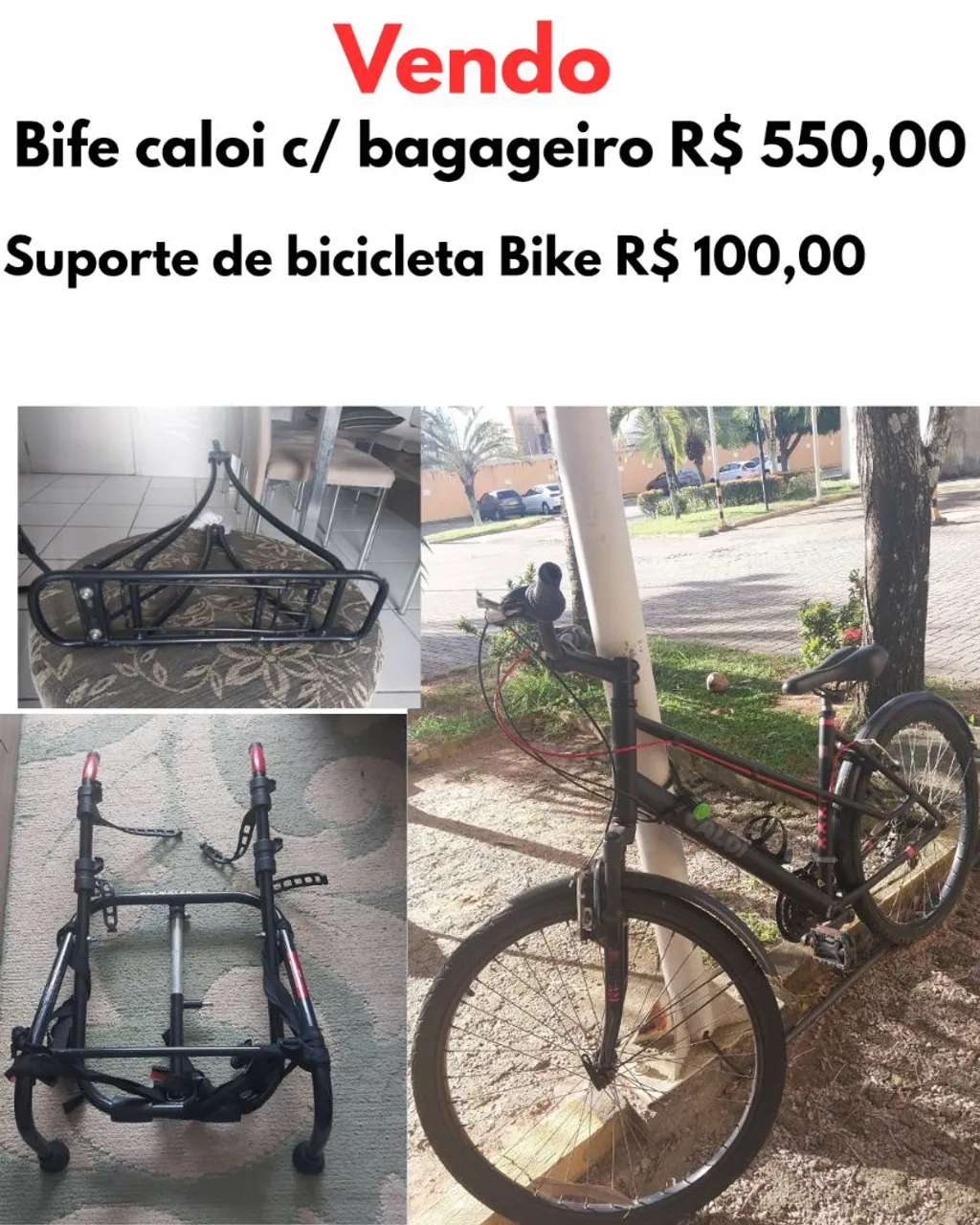 Bicicleta Caloi com bagageiro e suporte