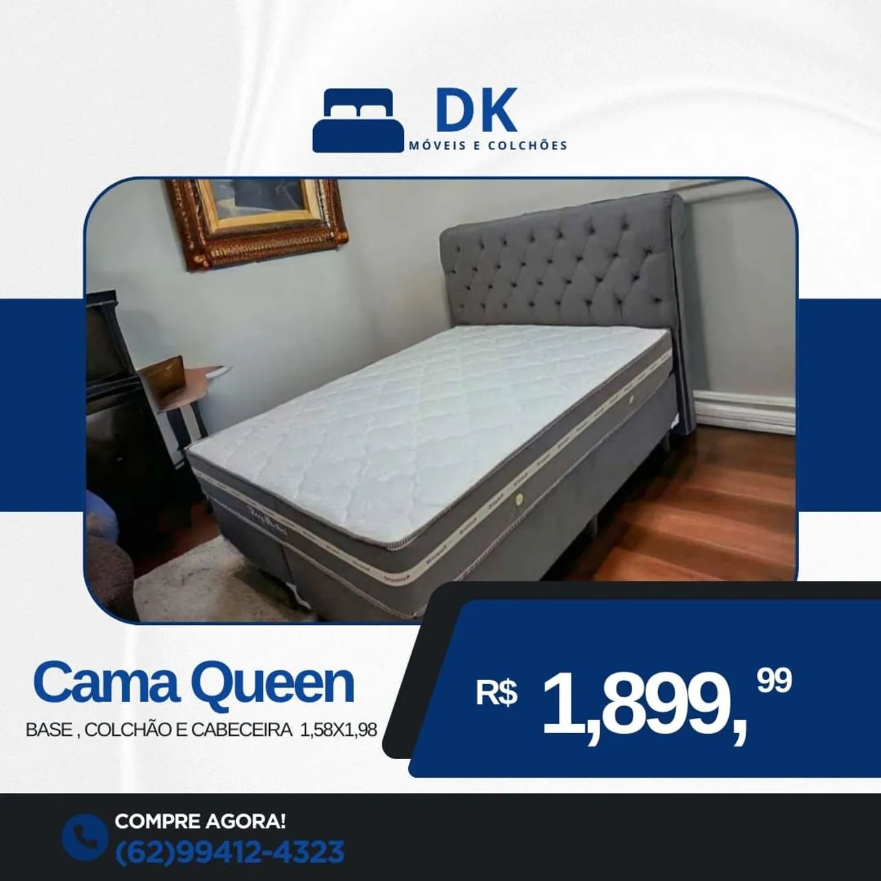 Cama Queen Completa: Base, Colchão e Cabeceira