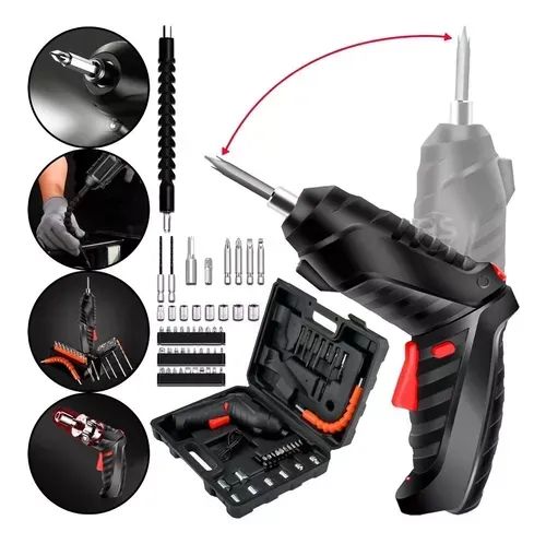  Kit Parafusadeira Elétrica Sem Fio 47 Chaves Fenda Philips 2 e 1 com Maleta 110V/220V