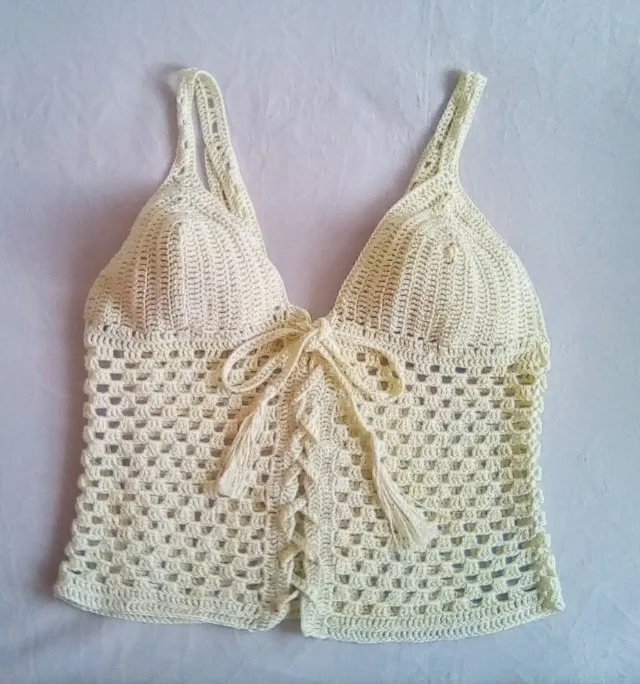 Cropped Corselet de crochê com amarração