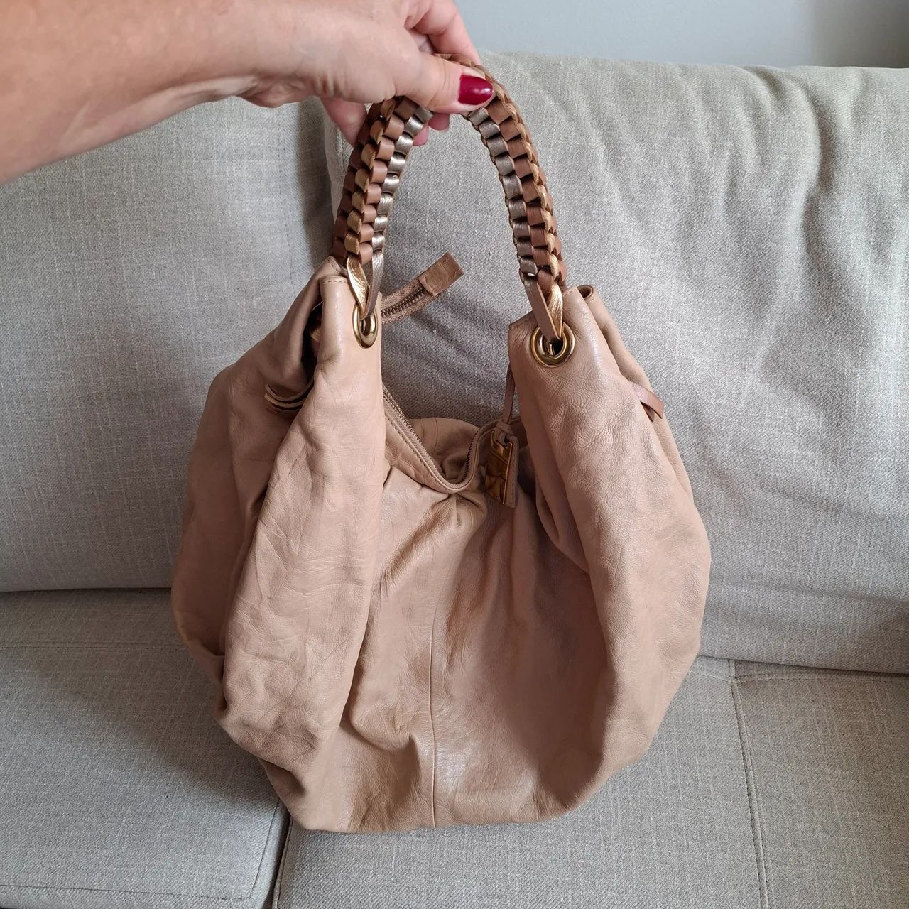 Bolsa de Ombro Bege, couro, Arezzo
