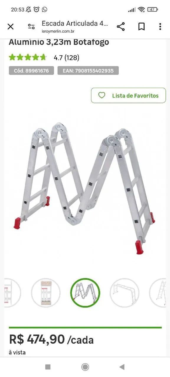 Escada Articulada 4x3 12 Degraus em Alumínio 3,23m Botafogo - Foto 3