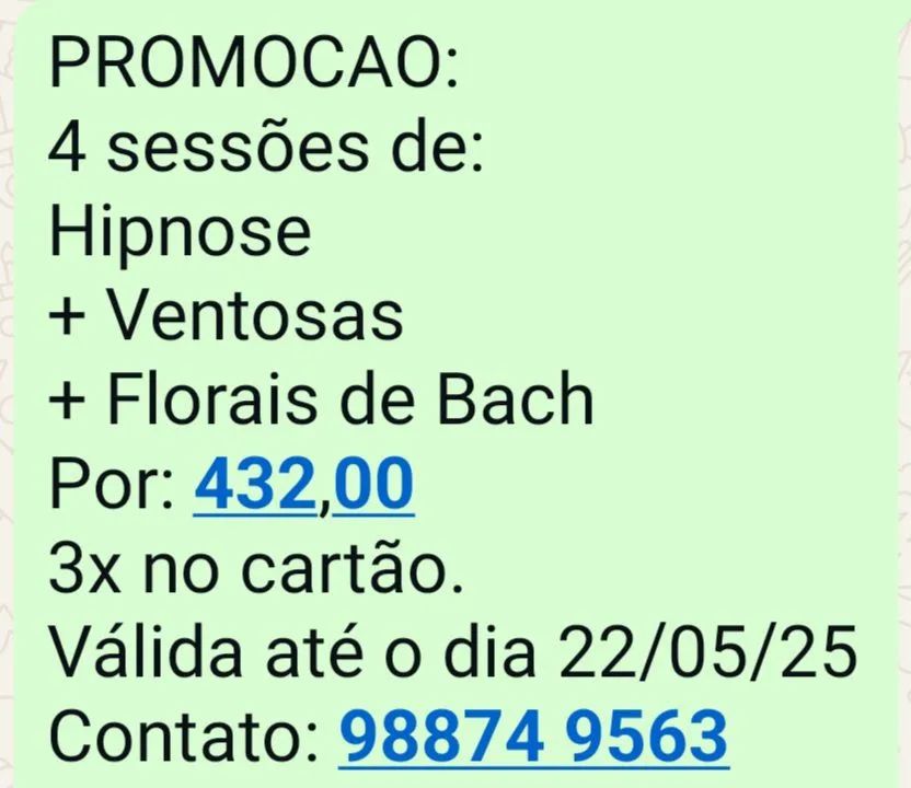 Hipnose, Ventosas e Florais de Bach - 4 Sessões