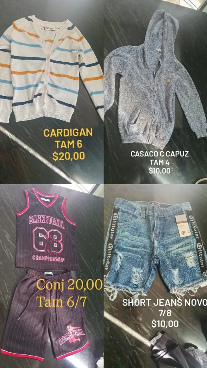 Lote de Roupas Infantis - Cardigan, Casaco e Shorts Jeans